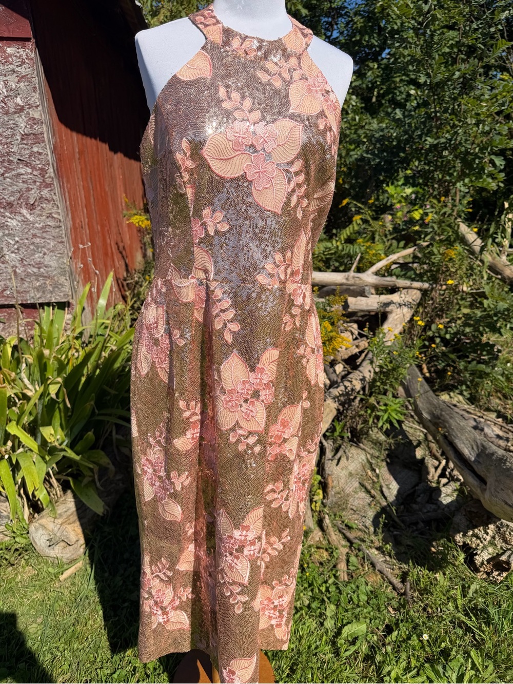 Dress the Population Pink Floral Halter Midi Dress